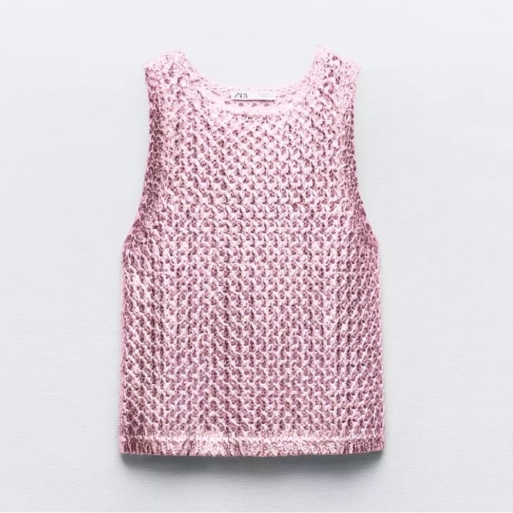 Zara Metallic Pink Knit Tank